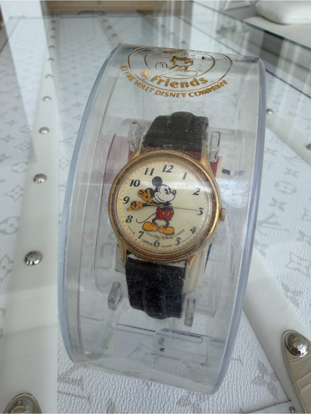 Vintage Mickey Mouse Lorus Watch with Black Leather Strap